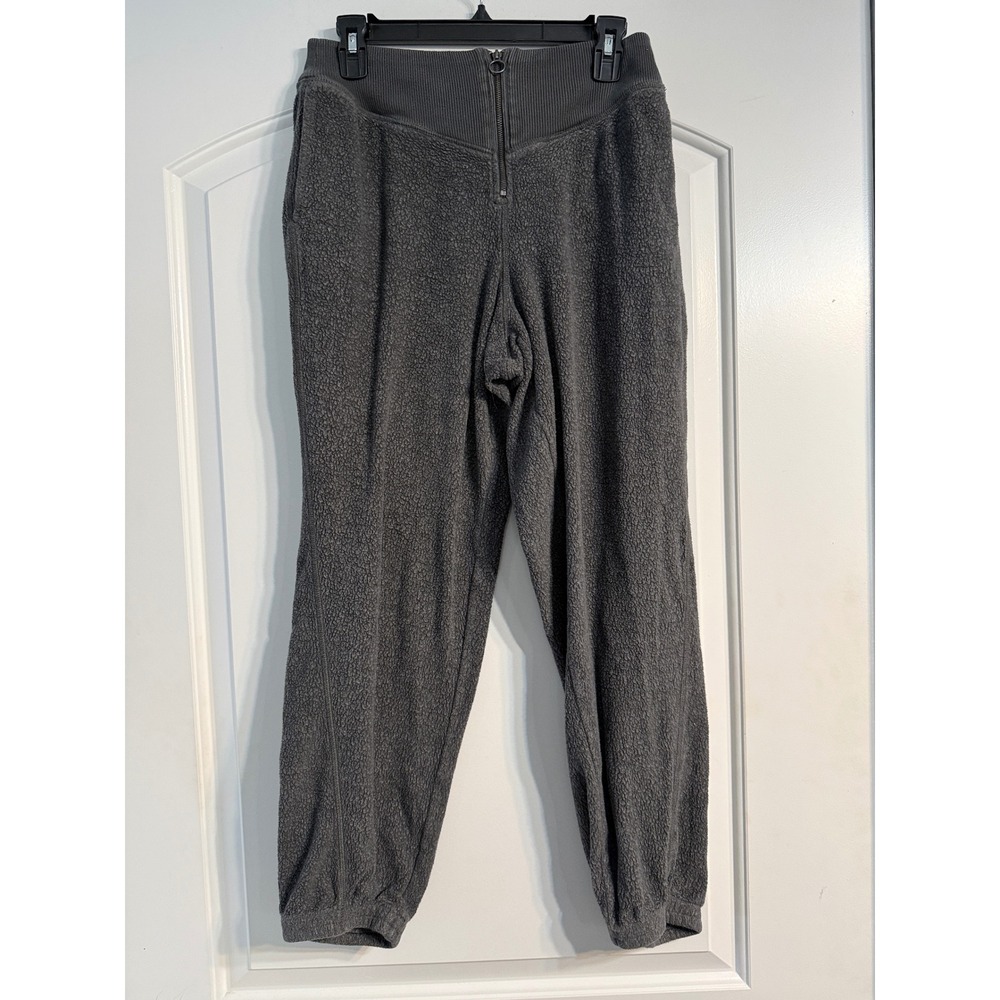 Aerie Sherpa Joggers Medium Gray Front Zip Loungewear Cozycore Teddy Gorpcore